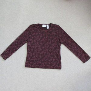 LIZ CLAIBORNE WOMEN'S SIZE S P TOP PURPLE PLUM FLORAL FLOCKED LONG SLEEVE SHIRT